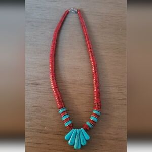 Red and Turquoise Beaded Necklace